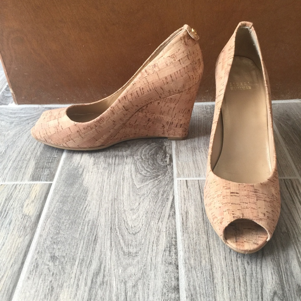 Stuart Weitzman Cork open toe wedge size 10m